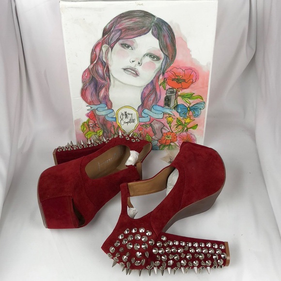 Jeffrey Campbell Foxy Spike Dark Red Suede Silver - Picture 1 of 7